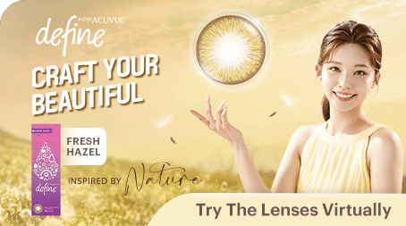 1-DAY ACUVUE® DEFINE® FRESH - Fresh Hazel Colour Contact Lens - virtual try-on infographic